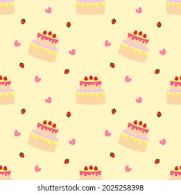 Cute Strawberry Cake Seamless Pattern