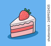 Cute Strawberry Cake Slice Vector Illustration
