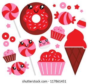 Cute strawberry candy set - red and pink
