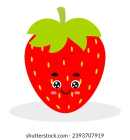 Cute strawberry cartoon character isolated on white background