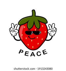 cute strawberry cartoon mascot character funny expression peace reveal