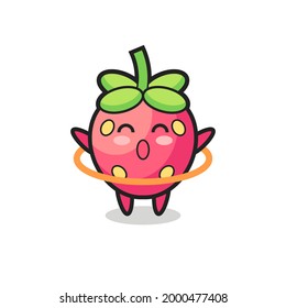 cute strawberry cartoon is playing hula hoop , cute style design for t shirt, sticker, logo element