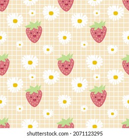 Cute strawberry cartoon seamless pattern vector design for world milk day, kids, decorating, wallpaper, wrapping paper, fabric, backdrop