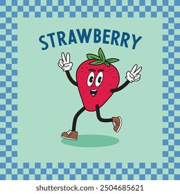 Cute Strawberry Cartoon Vector Icon flat Illustration Food Nature