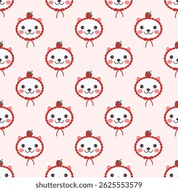 cute strawberry cat with bows seamless pattern.  for Prints, Wrapping Paper, Wallpaper, Textiles, Stationery, and Fabric.
