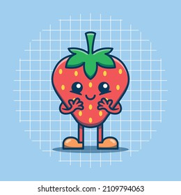 Cute strawberry character with amazing expression vector illustration. Isolated fruit concept. Flat cartoon style.