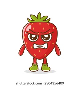 cute strawberry character with angry expression, mouth wide open. suitable for emoticon, logo, mascot, sticker