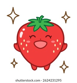 A cute strawberry character with a big smile and open arms. Great for SNS, educational materials, and POP designs.
