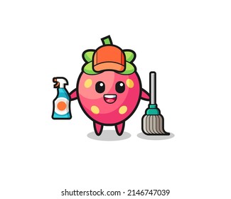 cute strawberry character as cleaning services mascot , cute design
