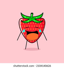 cute strawberry character with crying expression. green and red. suitable for emoticon, logo, mascot