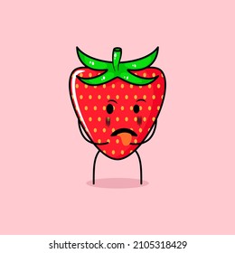 cute strawberry character with disgusting expression and tongue sticking out. green and red. suitable for emoticon, logo, mascot and icon