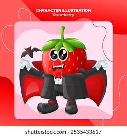 Personagem de morango bonito vestido como um vampiro. Perfeito para crianças, mercadoria e adesivo, promoção de banner
