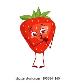 かわいいイチゴのキャラクターは 目や腕 脚に惚れ込む おかしいか笑顔のヒーロー 赤い果物とベリー ベクターフラットイラスト のベクター画像素材 ロイヤリティフリー