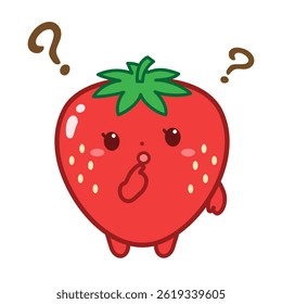 Uma ilustração de personagem de morango bonito com uma expressão intrigada, perfeito para SNS, materiais educativos e anúncios.