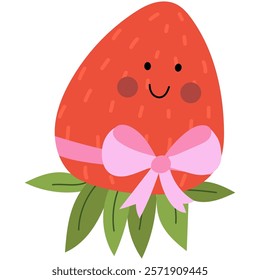 Cute strawberry character with pink bow. Perfect for whimsical and playful designs. Childish style