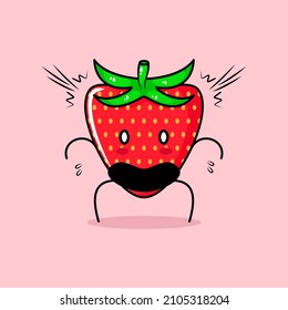 cute strawberry character with shocked expression, mouth open and bulging eyes. green and red. suitable for emoticon, logo, mascot or sticker