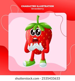 Cute strawberry character with a surprised face and open mouth.  Perfect for kid
