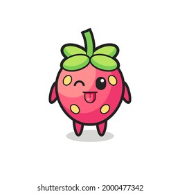 cute strawberry character in sweet expression while sticking out her tongue , cute style design for t shirt, sticker, logo element