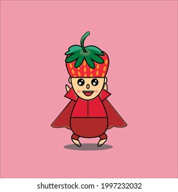 Diseño vectorial de caracteres de fresa. Diseño de mascota de frutas para productos infantiles. 