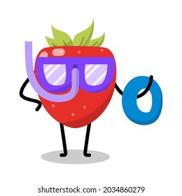 cute strawberry character wants to swim illustration