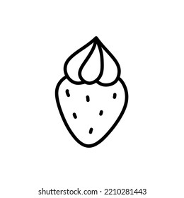 Cute strawberry with cream isolated on white background. Vector hand-drawn illustration in doodle style. Perfect for cards, logo, decorations, recipes, menu, various designs.