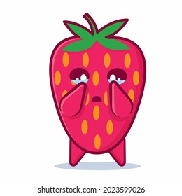 cute strawberry with crying expression isolated vector illustration 