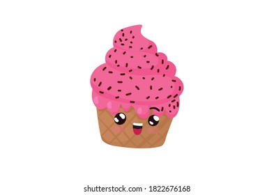 Cute Strawberry Cup Cake vector illustration isolated on white background
