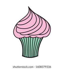 cute strawberry cupcake icon isolated. vector illustration