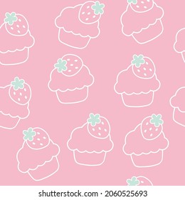 Cute strawberry cupcake seamless pattern : Pastel color kid food dessert bakery product fabulous fashion child decoration cafe shop, Invitation post, t-shirt