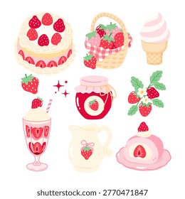 Cute strawberry dessert cake and ice cream collection
