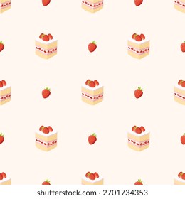 Vector lindo del modelo del postre de la fresa, Ilustración vectorial linda del postre perfecta para envolver el diseño del papel, de la materia textil, o del Fondo de pantalla.