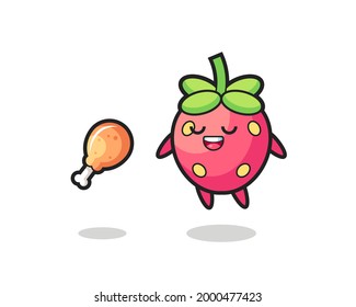cute strawberry floating and tempted because of fried chicken , cute style design for t shirt, sticker, logo element