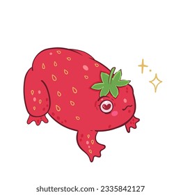 Cute strawberry frog isolate on white background. Vector graphics.