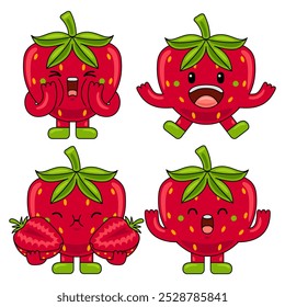 Cute Strawberry Fruit Character Mascot Illustration