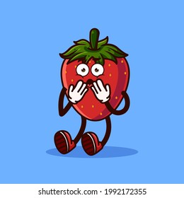 Cute Strawberry fruit character shocked. Fruit character icon concept isolated. Emoji Sticker. flat cartoon style Vector