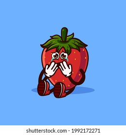 Cute Strawberry fruit character sitting and crying. Fruit character icon concept isolated. flat cartoon style Premium Vector