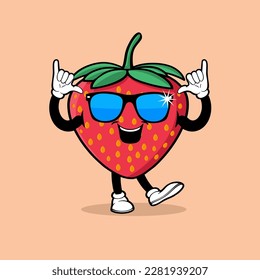 Cute strawberry fruit character with stylish expression vector