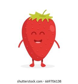 Cute strawberry fruit characters with faces and hands vector illustration.