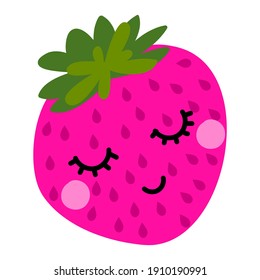 Cute strawberry fruit in love. Funny cartoon doodle draw. Hand drawn lettering for Valentine's Day greetings cards, invitations. Love is sweet.