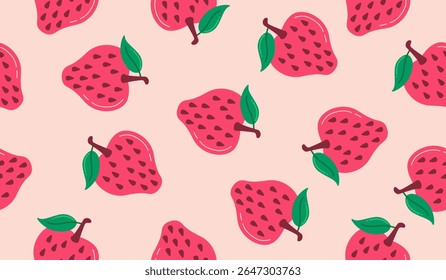Design de vetor de fundo de padrão de frutos de morango bonito