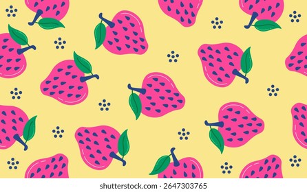 Design de vetor de fundo de padrão de frutos de morango bonito