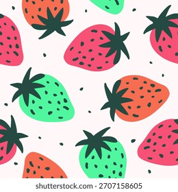 Design de vetor de fundo de padrão de frutos de morango bonito