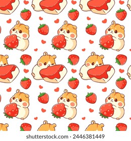 cute strawberry and hamster kawaii seamless pattern