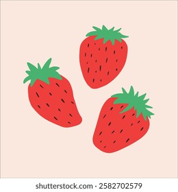 cute strawberry hand drawing illustration. flat design style. colorful and editable vector