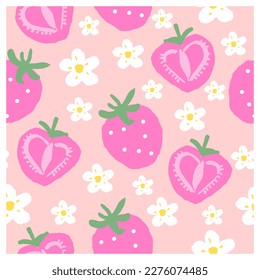 Cute Strawberry Hand Drawn Seamless Pattern For Packaging, Fabric