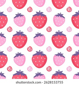 Cute strawberry hand drawn, seamless design for print on fabric and other uses.