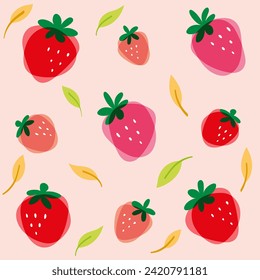 Cute strawberry hand-drawn pattern. Sweet strawberry background image on a pink background.
