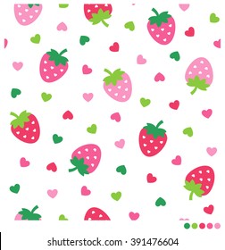 Cute strawberry and heart seamless vector pattern