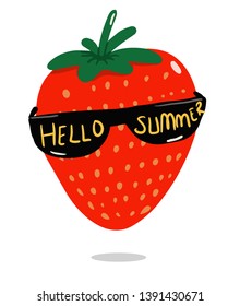 Cute strawberry hello summer fresh design vector illustration