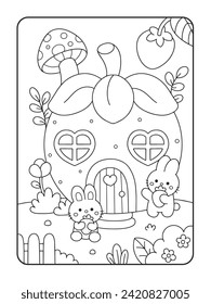 Cute Strawberry House und helle Farbseiten, Illustration